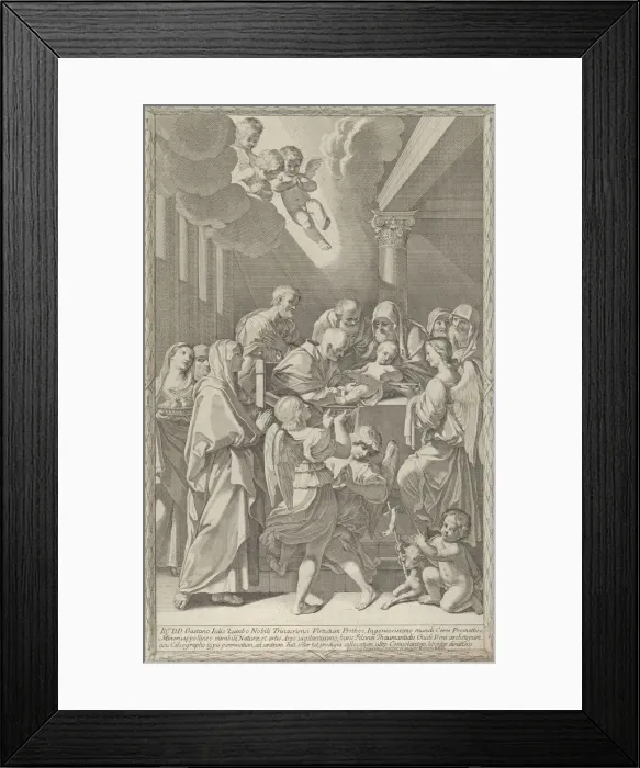 Framed Print : The circumcision of Christ, a group of men, women and angels surrounding him, the you Framed Print : The circumcision of Christ, a group of men, women and angels surrounding him, the you