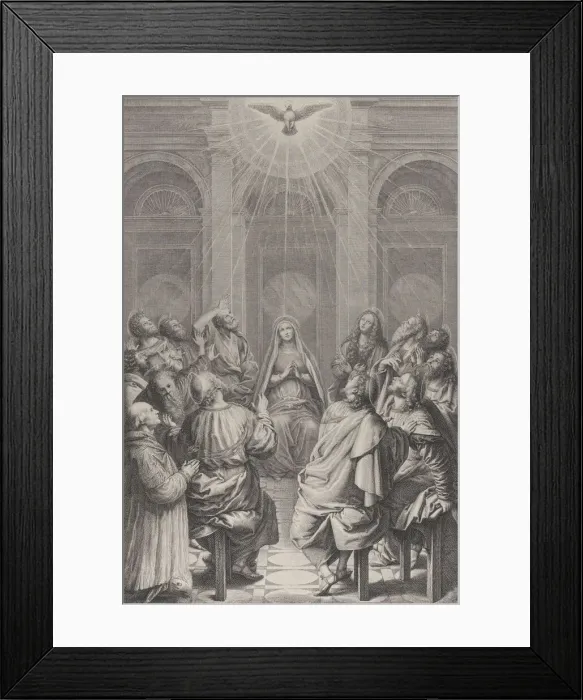 Framed Print : The Pentecost, with the Apostles and the Virgin sitting in a circle, the Holy Spirit ap Framed Print : The Pentecost, with the Apostles and the Virgin sitting in a circle, the Holy Spirit ap