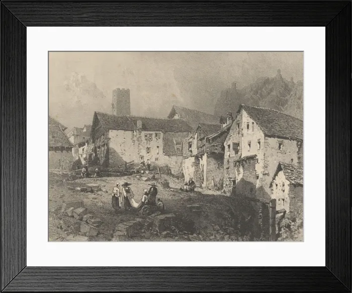 Framed Print : View of a Mountain Village, ca. 1829-33. Creator: Godefroy Engelmann Framed Print : View of a Mountain Village, ca. 1829-33. Creator: Godefroy Engelmann