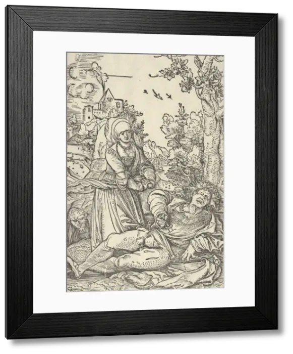 Framed Print : Pyramus and Thisbe, ca. 1509-10. Creator: Hans Schaufelein the Elder Framed Print : Pyramus and Thisbe, ca. 1509-10. Creator: Hans Schaufelein the Elder