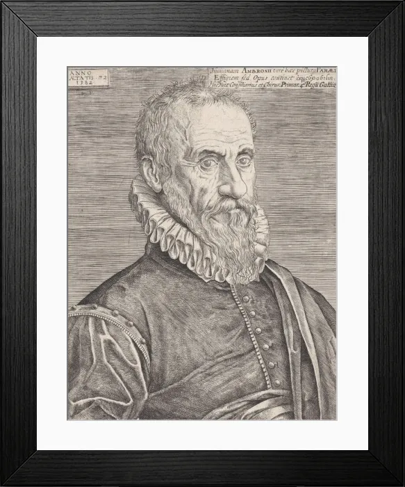 Framed Print : Portrait of Ambroise Pare, the Kings surgeon, 1582. Creator: Etienne Delaune