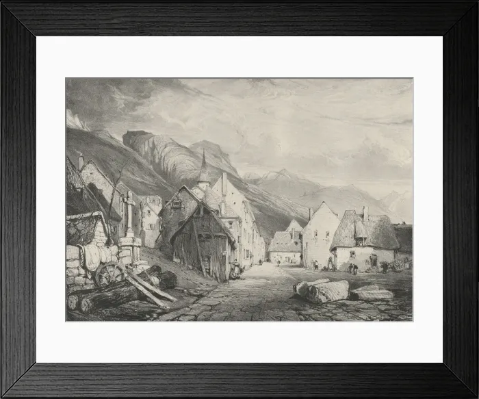 Framed Print : Entree du village des Bains, 1831. Creators: Godefroy Engelmann, Eugene Ciceri Framed Print : Entree du village des Bains, 1831. Creators: Godefroy Engelmann, Eugene Ciceri