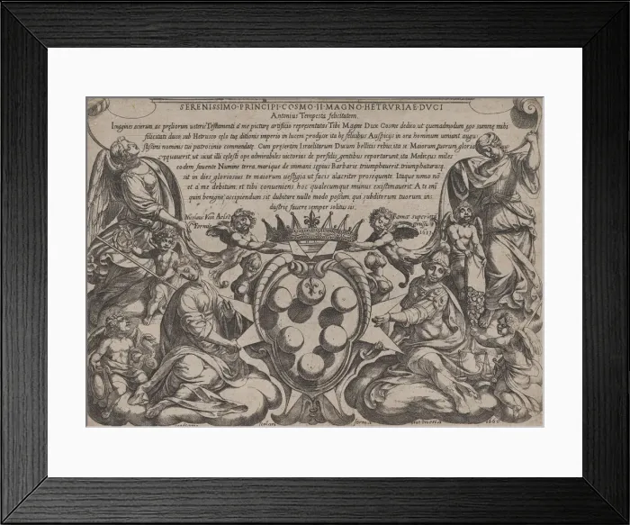 Framed Print : Frontispiece to The Battles of the Old Testament with the arms of the Medici Crowned by Framed Print : Frontispiece to The Battles of the Old Testament with the arms of the Medici Crowned by