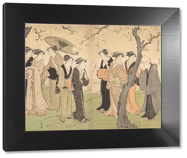 Group of Six Geisha Under the Cherry Trees on Gotenyama, ca. 1785