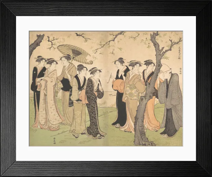 Framed Print : Group of Six Geisha Under the Cherry Trees on Gotenyama, ca. 1785 Framed Print : Group of Six Geisha Under the Cherry Trees on Gotenyama, ca. 1785