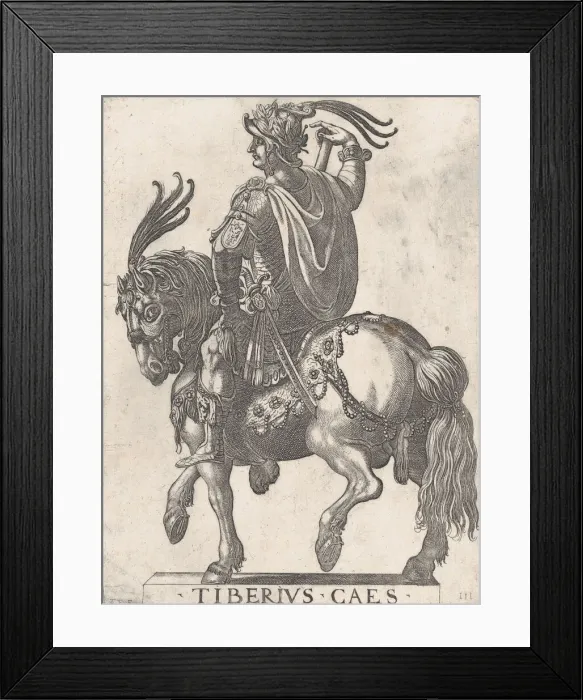 Framed Print : Plate 3: Emperor Tiberius on Horseback, from The First Twelve Roman Caesars, 1596