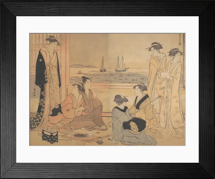 Framed Print : A Party of Merrymakers in a Tea-house at Shinagawa, ca. 1783. Creator: Torii Kiyonaga Framed Print : A Party of Merrymakers in a Tea-house at Shinagawa, ca. 1783. Creator: Torii Kiyonaga