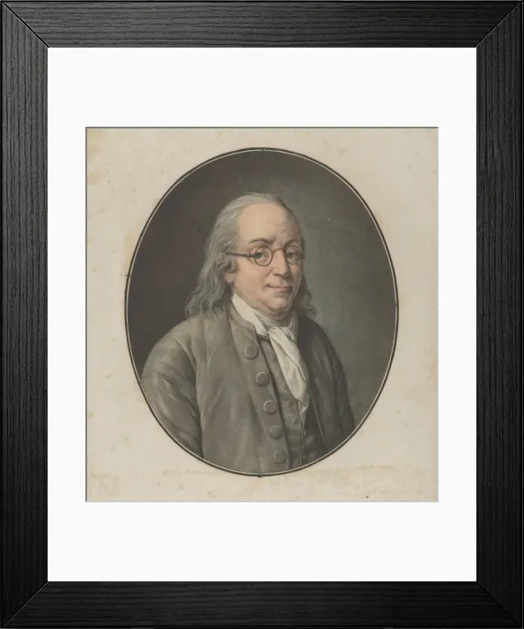 Framed Print : Portrait of Franklin, after Vanloo, ca. 1795. Creator: Pierre Michel Alix