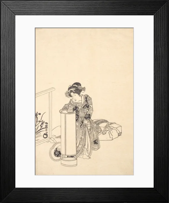 Framed Print : Young Woman Leaning over a Tall Lamp. Creator: Utagawa Kuniyasu Framed Print : Young Woman Leaning over a Tall Lamp. Creator: Utagawa Kuniyasu