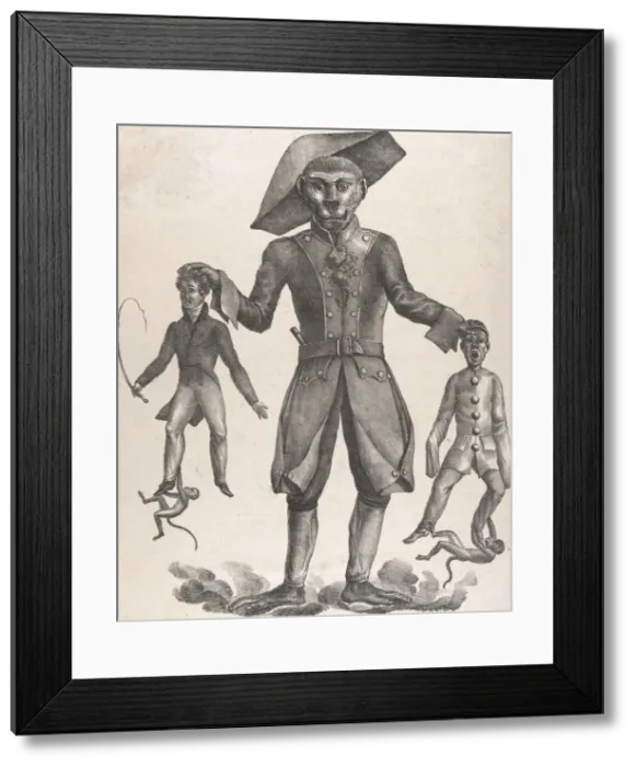 Framed Print : A Giant Monkey in Uniform Holding up Pierrot and a Man with a Whip, after 1825 Framed Print : A Giant Monkey in Uniform Holding up Pierrot and a Man with a Whip, after 1825
