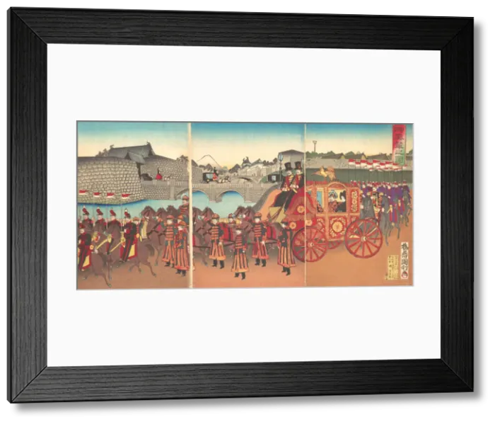 Framed Print : View of the Imperial Carriage, 1889 (Meiji 22). 1889. Creator: Kunitoshi Framed Print : View of the Imperial Carriage, 1889 (Meiji 22). 1889. Creator: Kunitoshi
