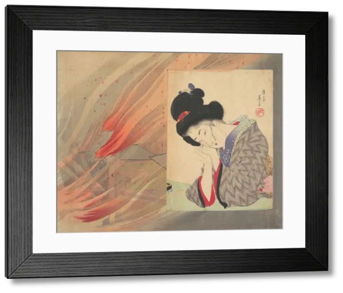 Framed Print : Insurance girl (hoken musume), illustration from Bugei Kurabu (Literary Club)