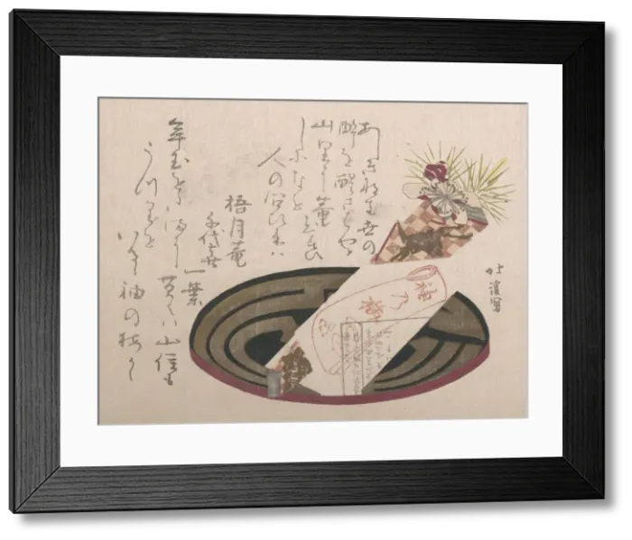 Framed Print : Tray with Noshi Paper (Noshi Indicates a Present), 1816. 1816. Creator: Totoya Hokkei Framed Print : Tray with Noshi Paper (Noshi Indicates a Present), 1816. 1816. Creator: Totoya Hokkei