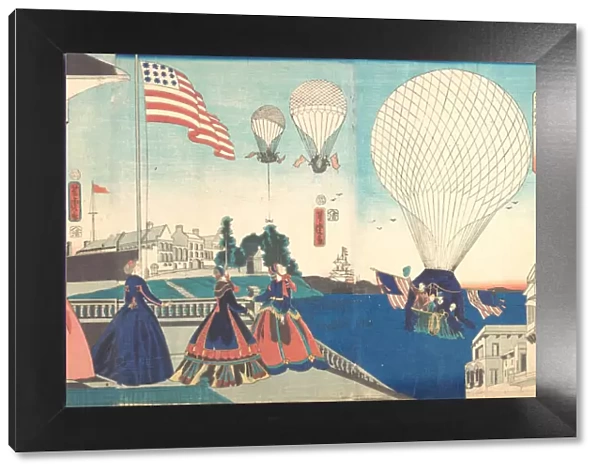 America: Enjoying Hot Air Balloons, 1867. Creator: Utagawa Yoshitora
