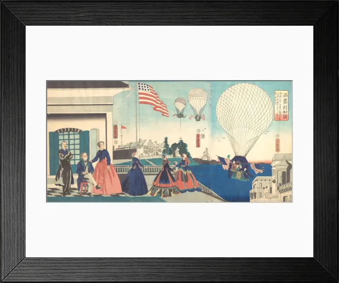 Framed Print : America: Enjoying Hot Air Balloons, 1867. Creator: Utagawa Yoshitora Framed Print : America: Enjoying Hot Air Balloons, 1867. Creator: Utagawa Yoshitora