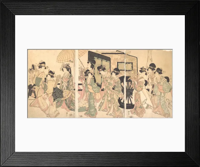 Framed Print : Ladies Surrounding a Cart. Creator: Utamaro II Framed Print : Ladies Surrounding a Cart. Creator: Utamaro II