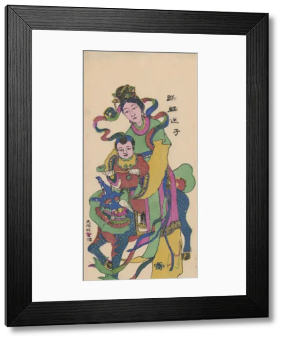 Framed Print : Qilin bringing a son, early 20th century. Creator: Unknown