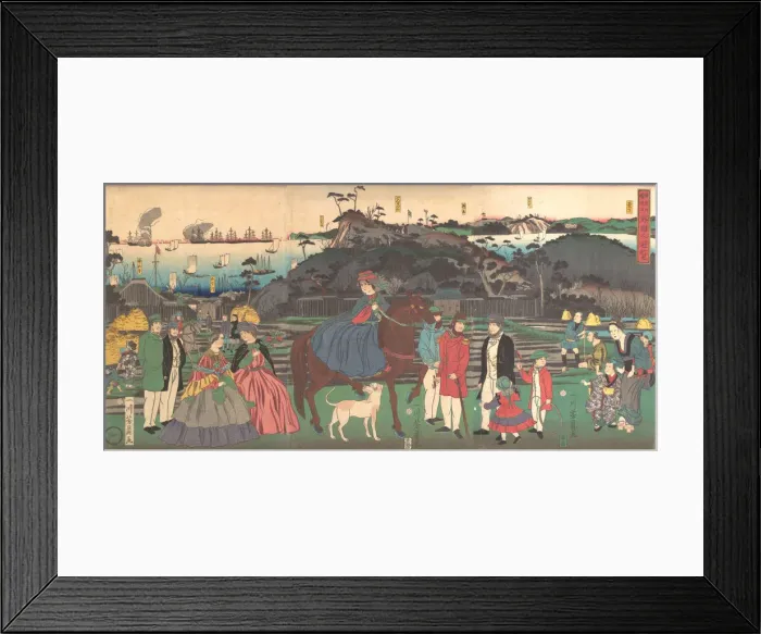 Framed Print : Foreigners Visiting the Famous Site of Mt. Gongen in Kanagawa, 2nd month, 1861 Framed Print : Foreigners Visiting the Famous Site of Mt. Gongen in Kanagawa, 2nd month, 1861