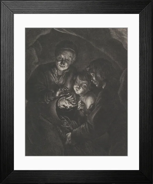 Framed Print : Old Woman with a Brazier, after Rubens, 18th century. Creator: Pierre Francois Basan Framed Print : Old Woman with a Brazier, after Rubens, 18th century. Creator: Pierre Francois Basan