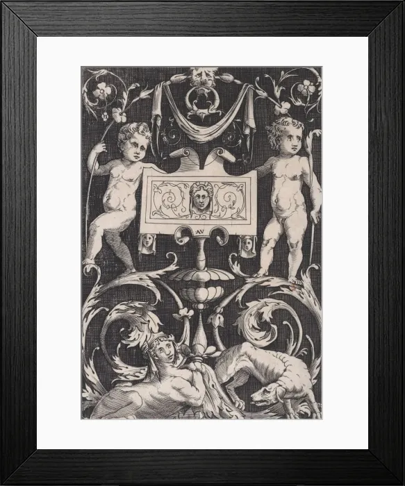 Framed Print : Ornamental Panel, ca. 1514-36. Creator: Agostino Veneziano Framed Print : Ornamental Panel, ca. 1514-36. Creator: Agostino Veneziano