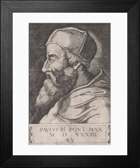 Framed Print : Pope Paul III in a Skullcap, ca. 1514-36. Creator: Agostino Veneziano Framed Print : Pope Paul III in a Skullcap, ca. 1514-36. Creator: Agostino Veneziano
