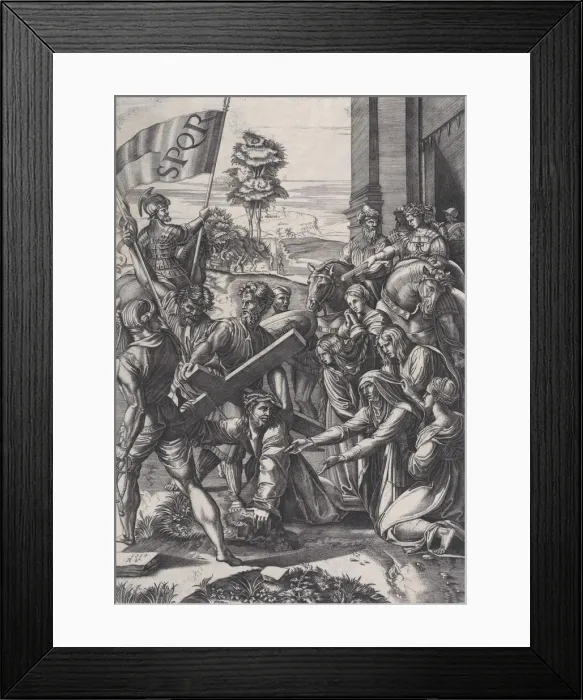 Framed Print : The Bearing of the Cross, 1517. Creator: Agostino Veneziano Framed Print : The Bearing of the Cross, 1517. Creator: Agostino Veneziano