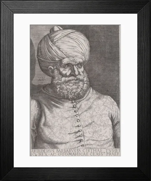Framed Print : Portrait of Barbarossa, 1535. Creator: Agostino Veneziano Framed Print : Portrait of Barbarossa, 1535. Creator: Agostino Veneziano