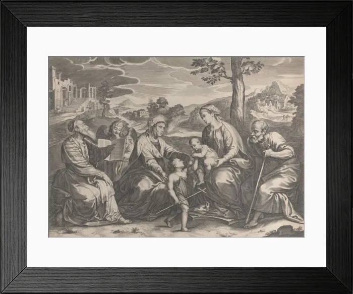 Framed Print : The Holy Family at right, with the infant Saint John the Baptist, Elizabeth, Zacharias Framed Print : The Holy Family at right, with the infant Saint John the Baptist, Elizabeth, Zacharias