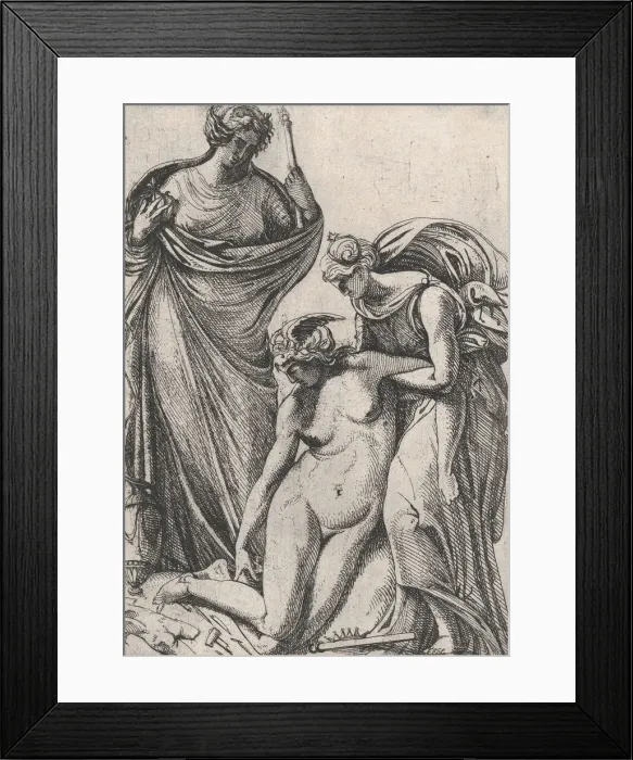 Framed Print : Study supporting the fainting personification of Sculpture; standing next to them, Fran Framed Print : Study supporting the fainting personification of Sculpture; standing next to them, Fran