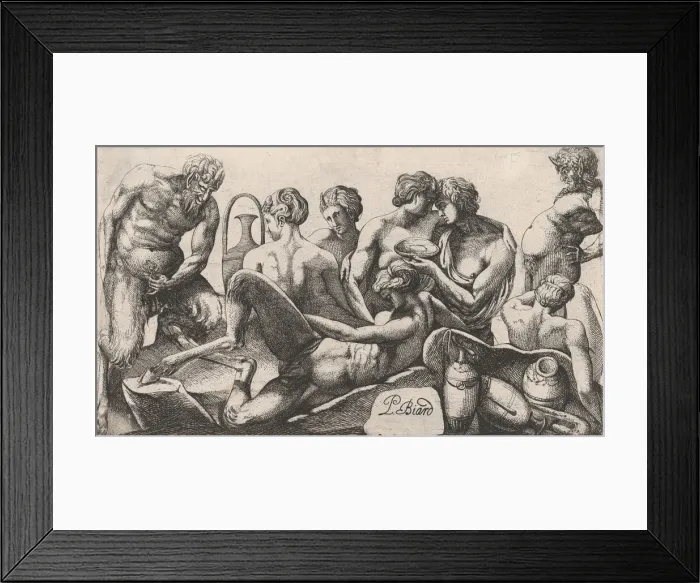 Framed Print : Eight Satyres and Satyresses Finishing a Meal, 1607-61. Creator: Pierre Biard Framed Print : Eight Satyres and Satyresses Finishing a Meal, 1607-61. Creator: Pierre Biard