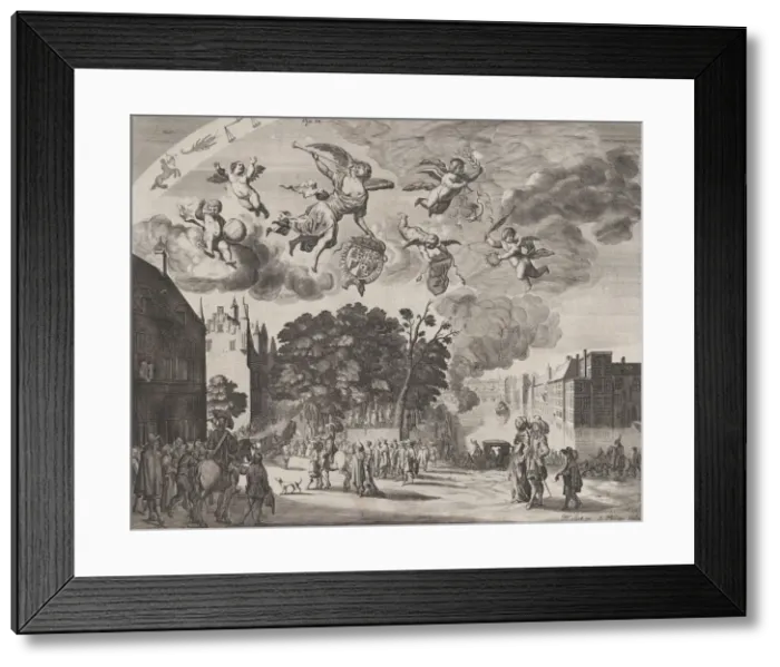 Framed Print : Charles II entering The Hague in a carriage with the Mauritshuis on the right Framed Print : Charles II entering The Hague in a carriage with the Mauritshuis on the right