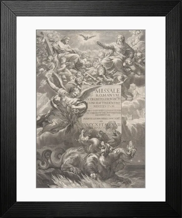 Framed Print : The holy trinity with Saint Michael vanquishing a six-headed dragon, frontispiece to Framed Print : The holy trinity with Saint Michael vanquishing a six-headed dragon, frontispiece to