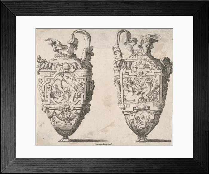 Framed Print : Two Vases, 16th-17th century. Creator: Rene Boyvin Framed Print : Two Vases, 16th-17th century. Creator: Rene Boyvin