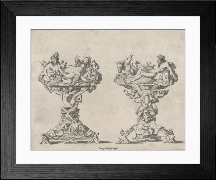 Framed Print : Two Salt Cellars, 16th-17th century. Creator: Rene Boyvin Framed Print : Two Salt Cellars, 16th-17th century. Creator: Rene Boyvin