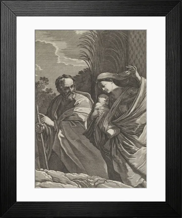 Framed Print : The Flight into Egypt; the Virgin carrying the infant Christ, Joseph pointing to th Framed Print : The Flight into Egypt; the Virgin carrying the infant Christ, Joseph pointing to th