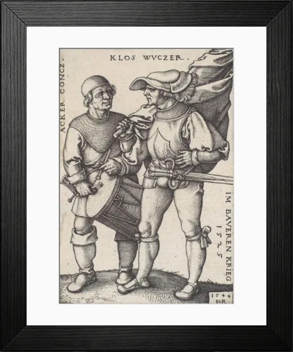Framed Print : Standard Bearer and Drummer, 1544. Creator: Sebald Beham Framed Print : Standard Bearer and Drummer, 1544. Creator: Sebald Beham