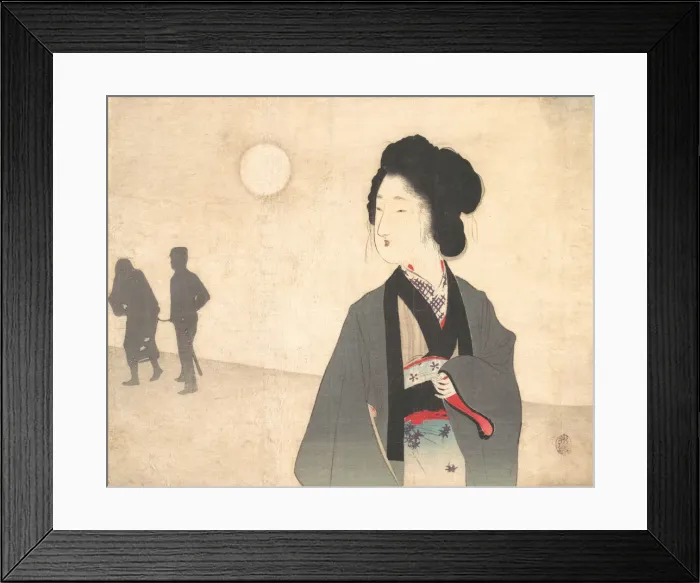 Framed Print : Young Woman Looks at Silhouette of a Male Prisoner being Led Away, early 20th century Framed Print : Young Woman Looks at Silhouette of a Male Prisoner being Led Away, early 20th century