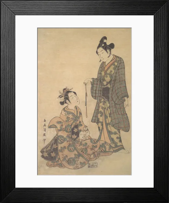 Framed Print : Woman Seated Holding a Cat, ca. 1755. Creator: Torii Kiyohiro Framed Print : Woman Seated Holding a Cat, ca. 1755. Creator: Torii Kiyohiro