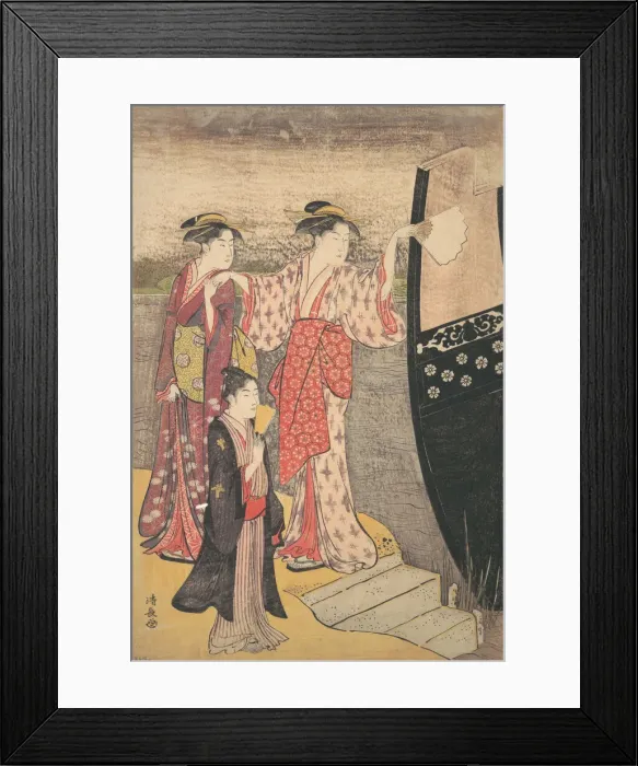 Framed Print : Disembarking from a Pleasure Boat on the Sumida River. Creator: Torii Kiyonaga Framed Print : Disembarking from a Pleasure Boat on the Sumida River. Creator: Torii Kiyonaga