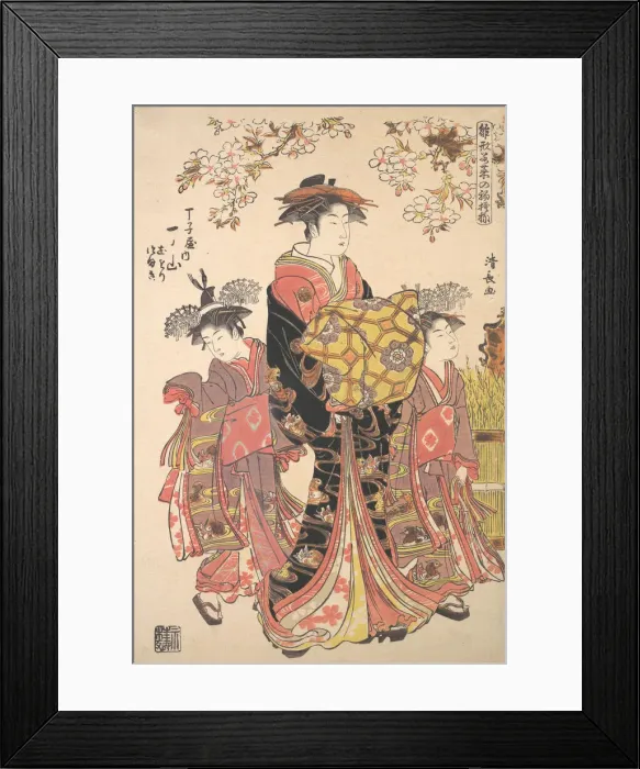 Framed Print : An Oiran Accompanied by Two Kamuro. Creator: Torii Kiyonaga Framed Print : An Oiran Accompanied by Two Kamuro. Creator: Torii Kiyonaga