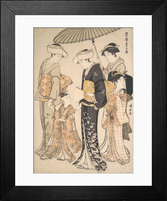 Framed Print : High-Ranking Samurai Girl with Four Attendants, from the series A Brocade of Eastern M Framed Print : High-Ranking Samurai Girl with Four Attendants, from the series A Brocade of Eastern M