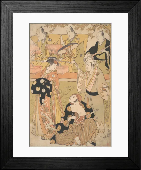 Framed Print : Onoe Matsusuke I as an Oiran Stands at the Left, Talking to Nakamura Nakazo I as a Sam Framed Print : Onoe Matsusuke I as an Oiran Stands at the Left, Talking to Nakamura Nakazo I as a Sam