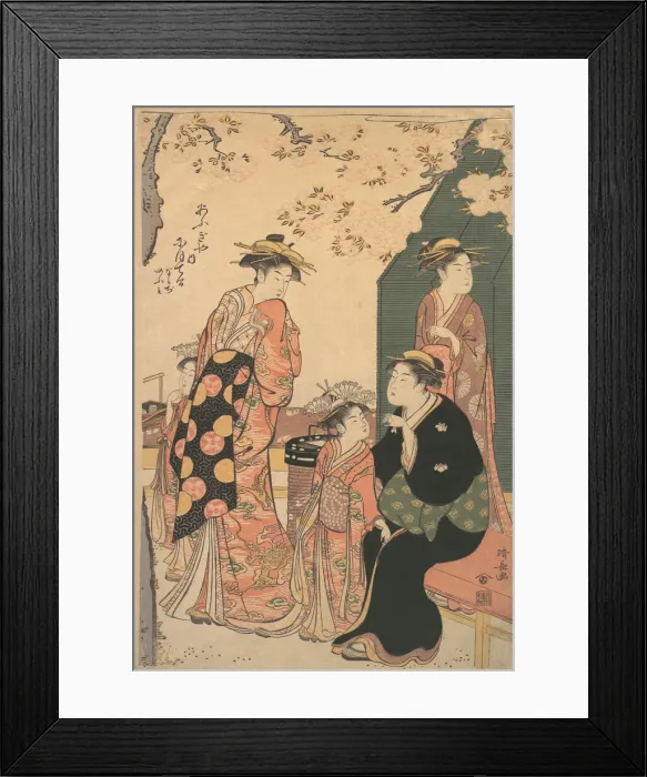 Framed Print : Portrait of the Courtesan Nioteru of the Ogiya, with Her Two Attendants Namiji and Ao Framed Print : Portrait of the Courtesan Nioteru of the Ogiya, with Her Two Attendants Namiji and Ao