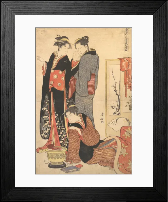 Framed Print : Two Women Standing, Holding a Child, ca. 1785. Creator: Torii Kiyonaga Framed Print : Two Women Standing, Holding a Child, ca. 1785. Creator: Torii Kiyonaga