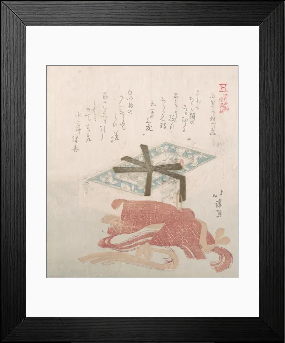 Framed Print : Box of Face Powder and Hair Ties; Specialities of Shimomura in Ryogaecho, 19th century Framed Print : Box of Face Powder and Hair Ties; Specialities of Shimomura in Ryogaecho, 19th century