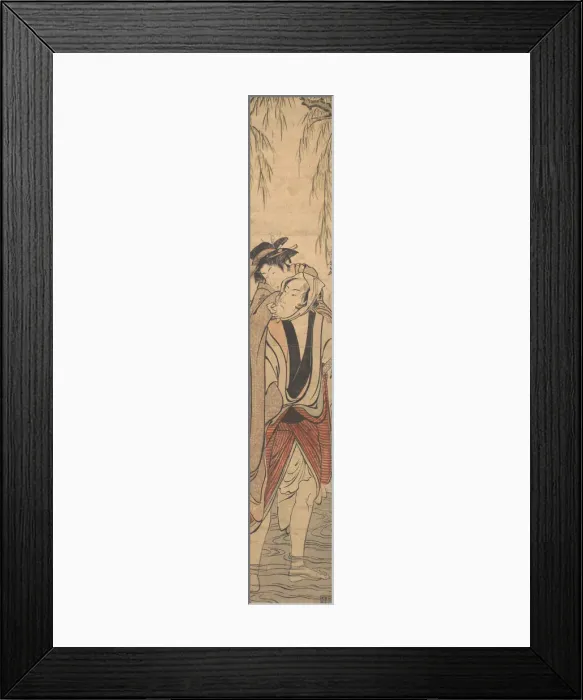 Framed Print : Two Lovers Crossing a River, late 18th century. Creator: Torii Kiyonaga Framed Print : Two Lovers Crossing a River, late 18th century. Creator: Torii Kiyonaga