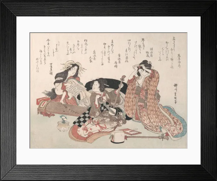 Framed Print : Women Playing Music, 19th century. Creator: Yanagawa Shigenobu Framed Print : Women Playing Music, 19th century. Creator: Yanagawa Shigenobu