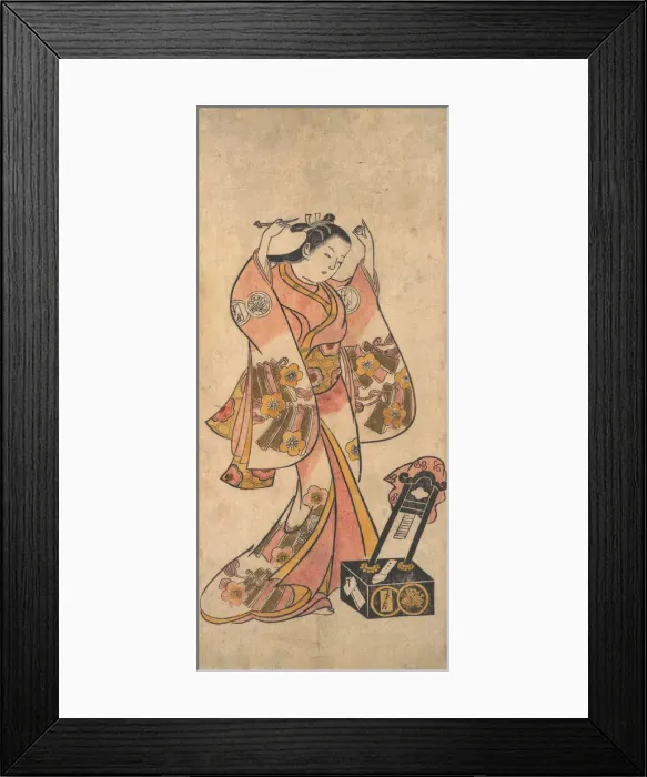 Framed Print : Sanjo Kantaro as a Woman Arranging Her Hair Before a Lacquer Mirror, before 1763 Framed Print : Sanjo Kantaro as a Woman Arranging Her Hair Before a Lacquer Mirror, before 1763