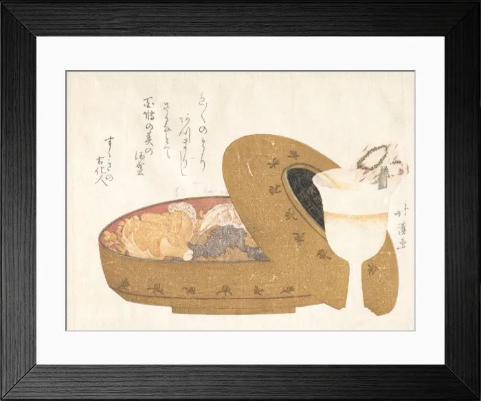 Framed Print : Wine Goblet and Lacquer Food Box with New Years Meal, 1811 Framed Print : Wine Goblet and Lacquer Food Box with New Years Meal, 1811