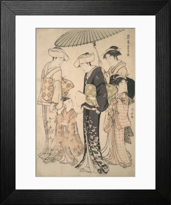 Framed Print : Two Women in Summer Costume Taking a Young Girl to a Shinto Temple for the Miya Mairi Framed Print : Two Women in Summer Costume Taking a Young Girl to a Shinto Temple for the Miya Mairi